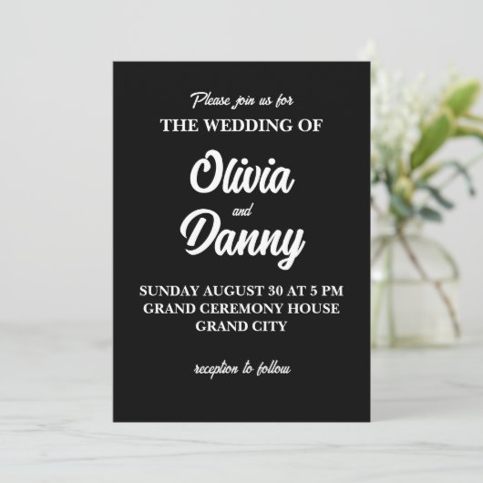 Invitation Moderne Elegant Simple Mariage noir et blanc (Debout devant)