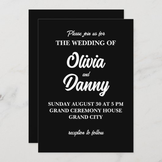 Invitation Moderne Elegant Simple Mariage noir et blanc (Devant / Derrière)