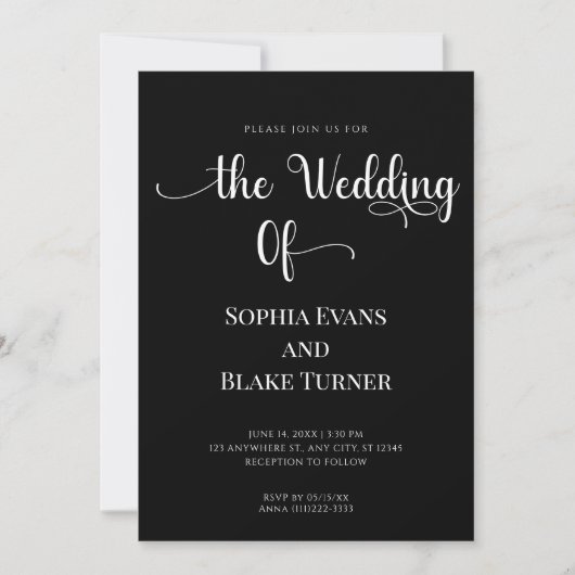 Invitation Moderne Elegant Simple Mariage noir et blanc (Devant)