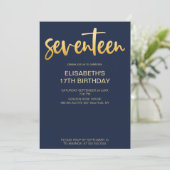 Invitation Moderne Elégant Simple Navy Bleu 17 Anniversaire (Debout devant)