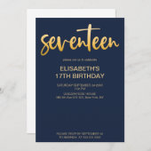 Invitation Moderne Elégant Simple Navy Bleu 17 Anniversaire (Devant / Derrière)