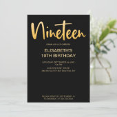 Invitation Moderne Elégant Simple Noir 19 Anniversaire (Debout devant)