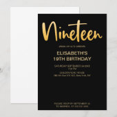 Invitation Moderne Elégant Simple Noir 19 Anniversaire (Devant / Derrière)