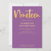 Invitation Moderne Élégant Simple Purple 19 Anniversaire (Devant)