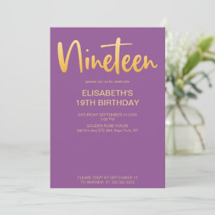 Invitation Moderne Élégant Simple Purple 19 Anniversaire