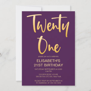 Invitation Moderne Elégant Simple Purple 21E Anniversaire Fêt