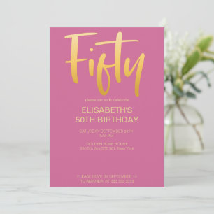 Invitation Moderne Elégant Simple Rose 50ème anniversaire fêt