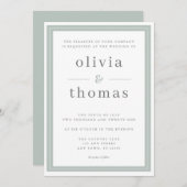 Invitation Moderne Elégant Simple Sage Vert Mariage frontière (Devant / Derrière)