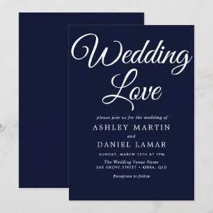 Invitation Moderne Elegant Simple Script Marine & Mariage bla