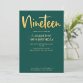 Invitation Moderne Élégant Simple Vert 19 Anniversaire Fête (Debout devant)