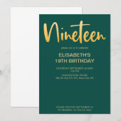 Invitation Moderne Élégant Simple Vert 19 Anniversaire Fête (Devant / Derrière)