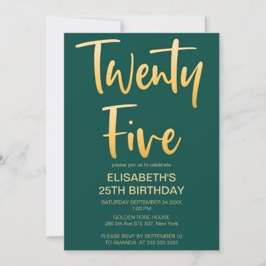 Invitation Moderne Élégant Simple Vert 25E Fête d'anniversair (Devant)