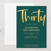 Invitation Moderne Élégant Simple Vert 30ème anniversaire (Devant / Derrière)