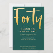 Invitation Moderne Élégant Simple Vert 40ème anniversaire (Devant)