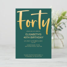 Moderne Élégant Simple Vert Fête d'anniversaire 40