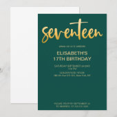 Invitation Moderne Élégant Simple Vert/Or 17 Anniversaire (Devant / Derrière)
