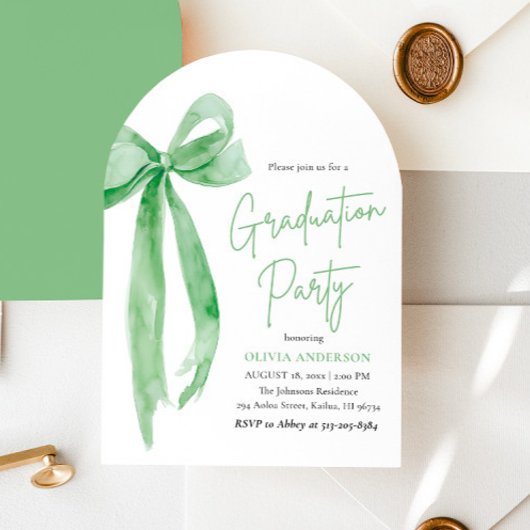 Invitation Moderne Elégant tendance Bow Green Graduation Arch