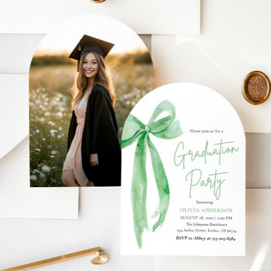 Invitation Moderne Elégant tendance Bow Green Graduation Arch