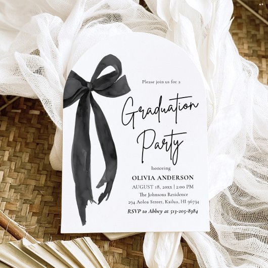 Invitation Moderne Elégant tendance noir Bow Graduation Arche