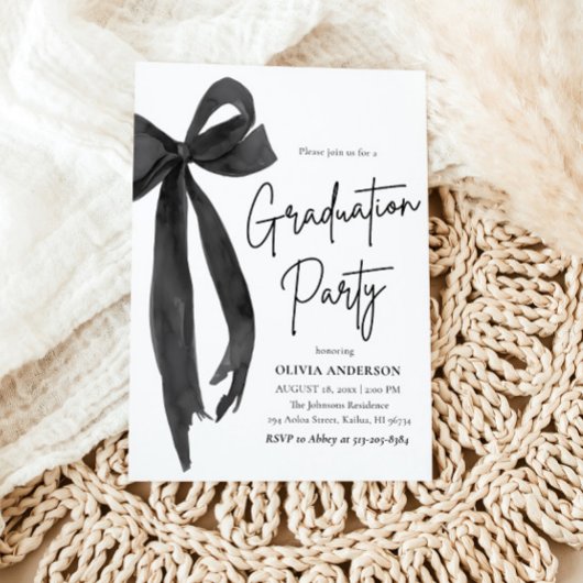 Invitation Moderne Elégant tendance Stylish Black Bow Graduat