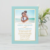 Invitation Moderne Elegant Turquoise Blue Gold Mariage (Debout devant)