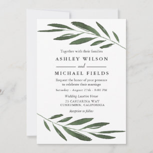 Invitation Moderne Elegant Vert Aquarelle Mariage feuille