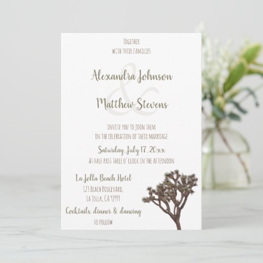 Invitation Moderne Elégant Vert Brown Joshua Tree Mariage (Debout devant)