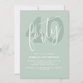 Invitation Moderne Élégant Vert Clair Blanc Script 40ème (Devant)