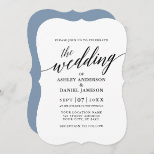 Invitation Moderne Élégante calligraphie Mariage Dusty Blue