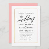 Invitation Moderne Élégante calligraphie Mariage Or rose (Devant / Derrière)