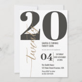 Invitation Moderne élégante calligraphie VINGT 20e anniversai (Devant)