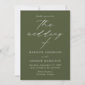 Invitation Moderne Élégante Écriture Vert Olive Mariage (Devant)