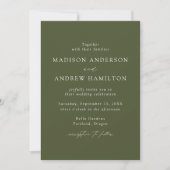 Invitation Moderne Élégante Écriture Vert Olive Mariage (Devant)