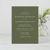 Invitation Moderne Élégante Écriture Vert Olive Mariage (Debout devant)