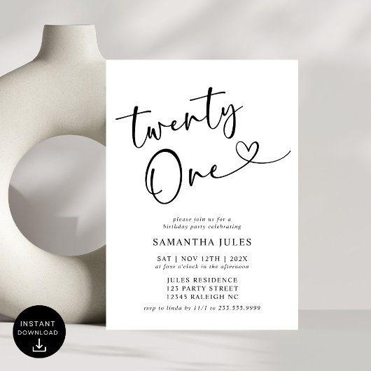 Invitation Moderne Elégante fête du 21e anniversaire