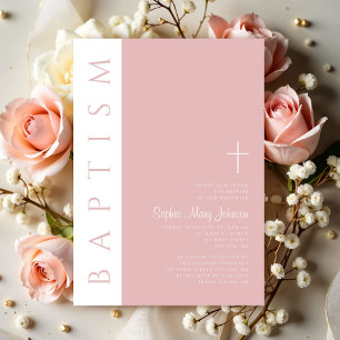Invitation Moderne Élégante Fille de la Croix Rose Pâle