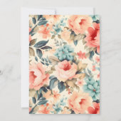 Invitation Moderne Elégante Pêche Florale & Mariage Turquoise (Dos)