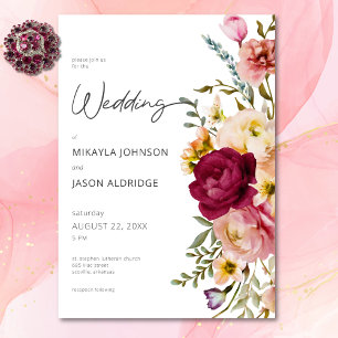 Invitation Moderne Elégante prairie Meadow Floral Blanc Maria