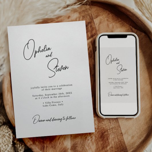 Invitation Moderne Élégante Script Minimaliste Mariage