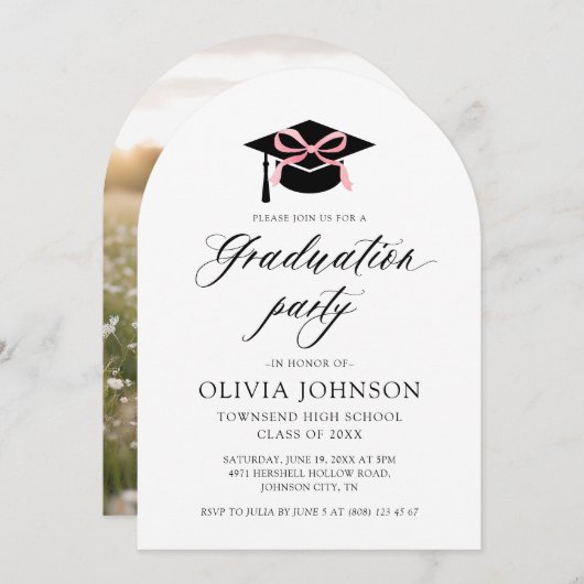 Invitation Moderne élégante tendance Pink Bow Graduation Arch (Devant / Derrière)