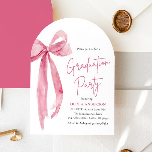 Invitation Moderne élégante tendance Pink Bow Graduation Arch
