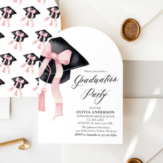 Invitation Moderne élégante tendance Pink Bow Graduation Arch