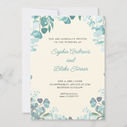 Invitation Moderne Elégante Verdure encadrée Mariage Jaune (Devant)