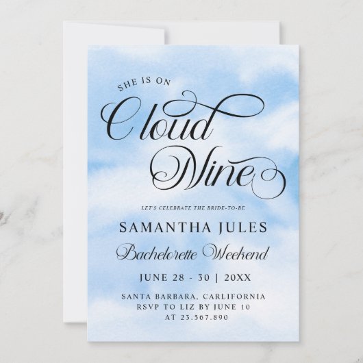Invitation Moderne Elle Est Sur Cloud 9 Bachelorette Week-end (Devant)