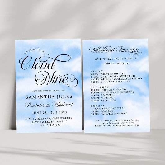 Invitation Moderne Elle Est Sur Cloud 9 Bachelorette Week-end