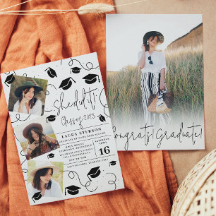 Invitation Moderne Elle l'a fait noir et blanc diplôme de pho