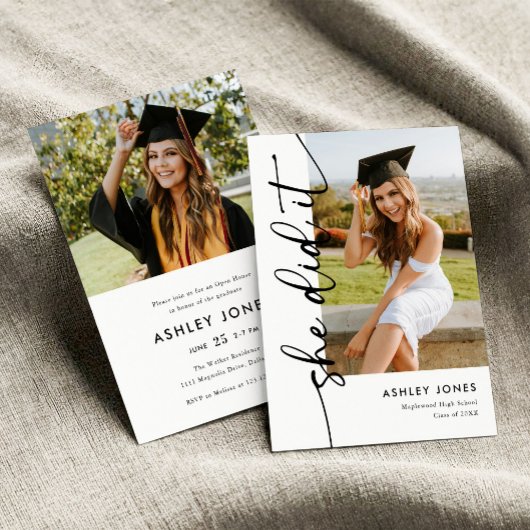 Invitation Moderne Elle L'A Fait Photo Graduation
