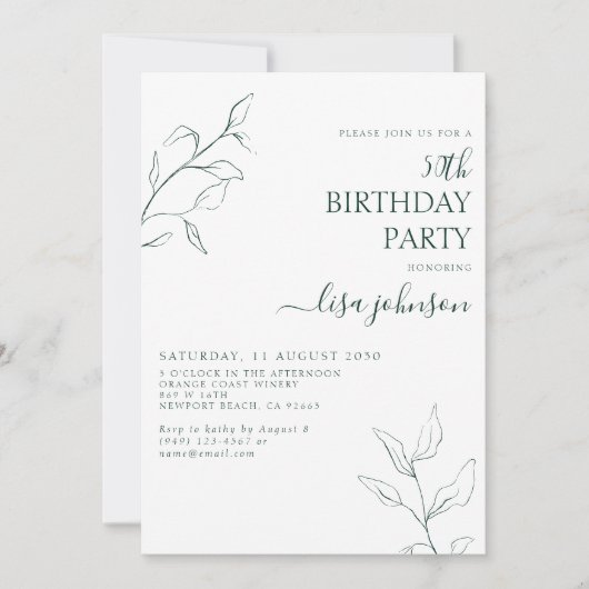 Invitation Moderne Emerald Green Botanical 50e anniversaire (Devant)