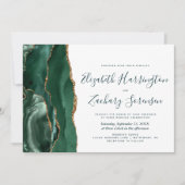 Invitation Moderne Emerald Green Gold Agate Mariage de script (Devant)