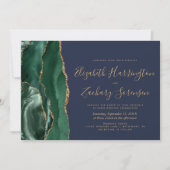 Invitation Moderne Emerald Green Gold Agate Marine Blue Maria (Devant)